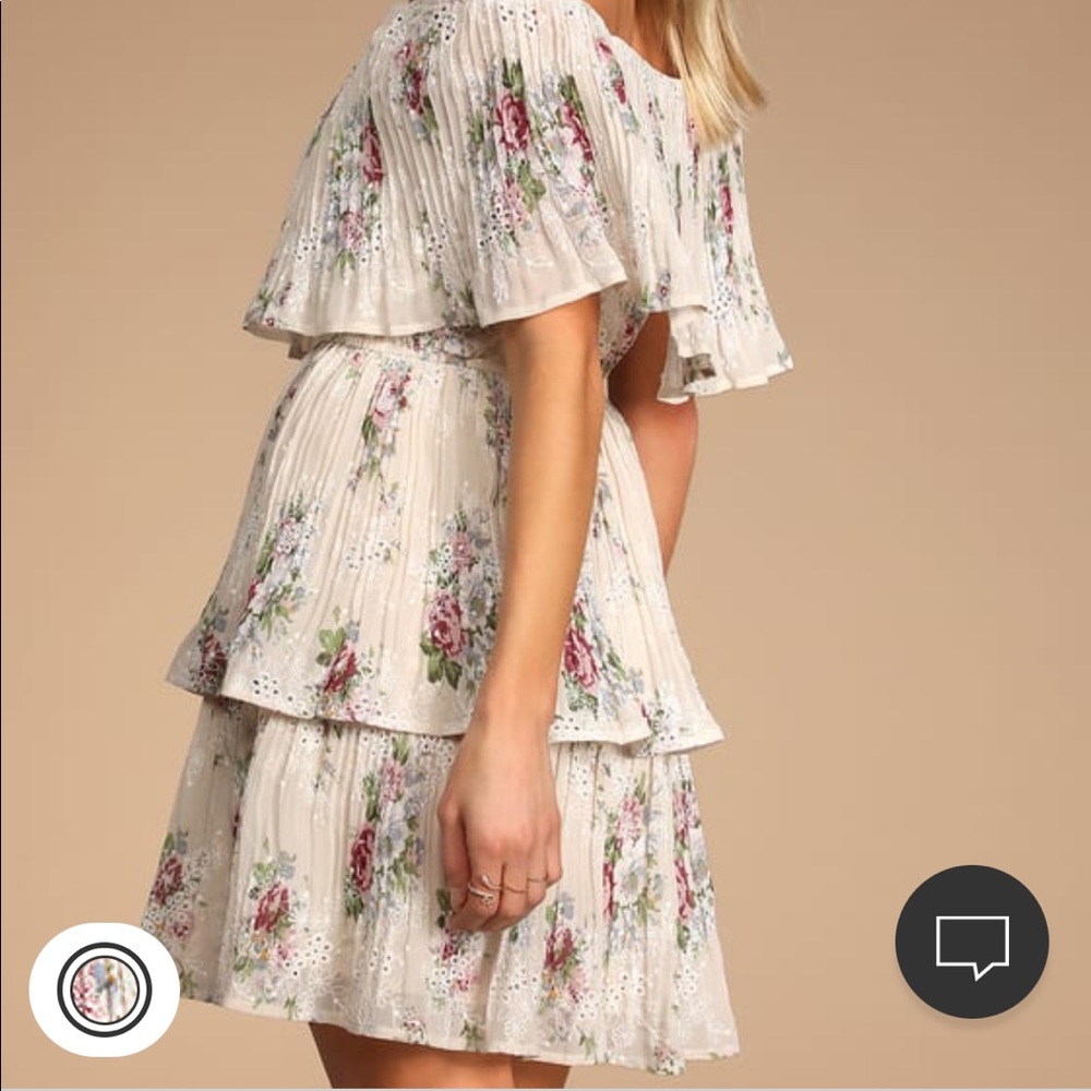 Beige Floral Ruffle Off-the-Shoulder Dress - Picture 4 of 6